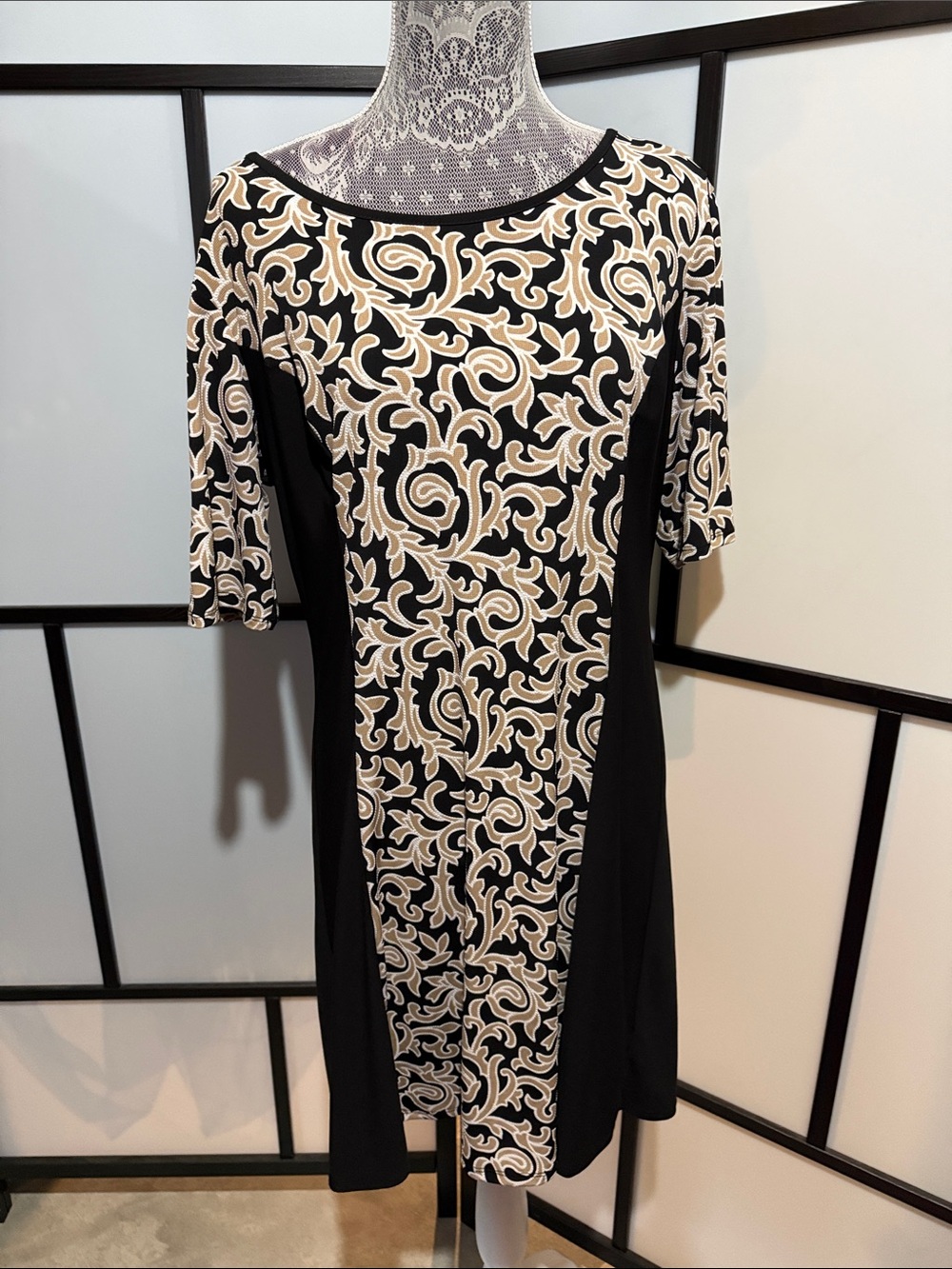 Sami & Jo Black Midi Dress with Cream Scroll Print